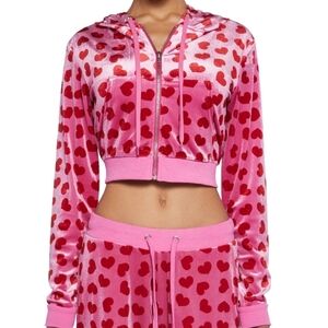 Pink Heart Patterned Velour Hoodie (No Pants)